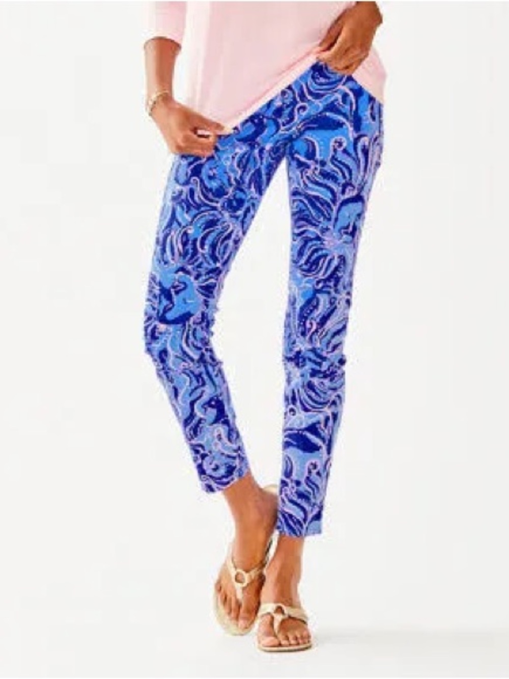 Lilly Pulitzer Coastal Blue with White and Pink Print Skinny Crop